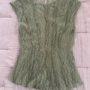 Free People Lace Muscle Tee - Olive